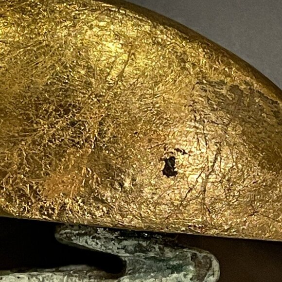 Antique Egyptian Thoth As Ibis Bronze & Wood Gold Leaf Gilt Bird Figurine Estate - Picture 9 of 16